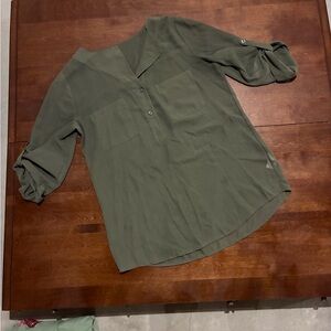 Maurices Green Blouse with Mandarin Collar